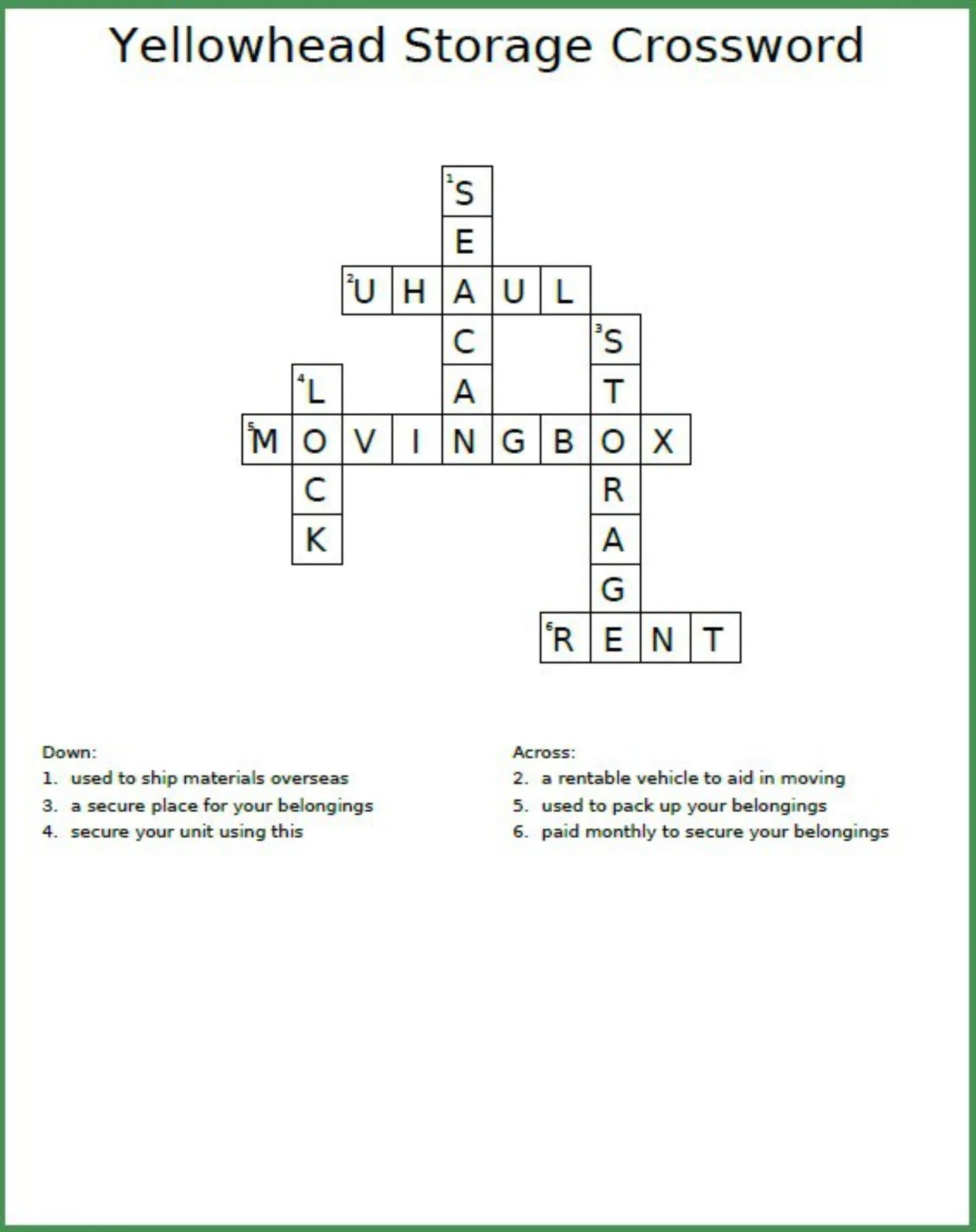 Did you play our crossword puzzle on Monday??
Here's the answer key! How did you do?
Share your score in the comments 🙌
#crossword #crosswordpuzzle #wantoplay #games #fridayfun #yegstorage #storagesolutions #storageexperts #edmontonstorage