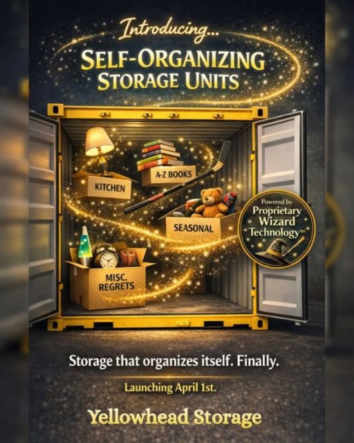 ✨ Big news! ✨
We’re excited to announce the world’s first: Self‑Organizing Storage Units—powered by our new proprietary Wizard Technology™
Just drop your stuff inside and watch it magically sort, label, and alphabetize itself.
No more clutter. No more chaos. Just pure, effortless sorcery. 🪄
Launching April 1st!
Contact us today to be the first to test out this new technology
☎️ 780-455-9242
📧 Rentals@yellowheadstorage.ca
🌐 www.yellowheadstorage.ca
#storagesolutions #selforganization #fyp #aprilfools #yegstorage