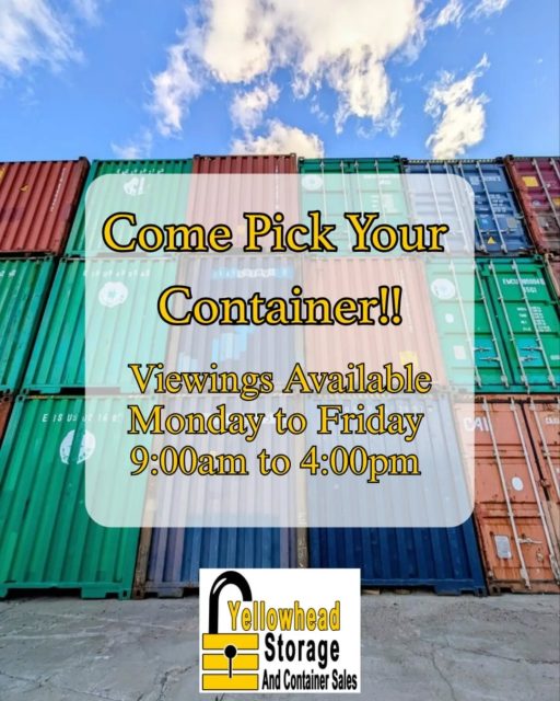 Come Pick Your Shipping Container!
In person viewings are available Every Week Day between 9am and 4pm ~ No Appointment Needed ✨
Weekend viewings available by appointment only
📍 20412 118A Ave NW Edmonton
☎️ 780-455-9242
📱780-616-8906
📧 Sales@yellowheadstorage.ca
🌐 www.yellowheadatorage.ca
We can't wait to help you hand pick Your shipping container!
#shippingcontainer #yegstorage #containersforsale #seacan #container