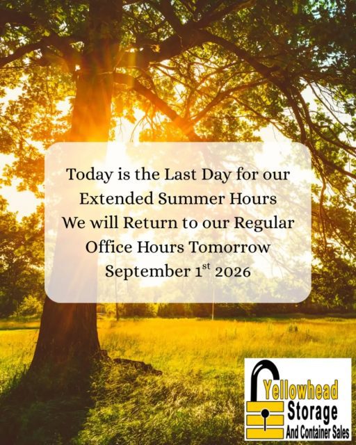 Can you believe Summer is pretty much over?? Feels like we only just got the warm weather ☀️
With the end of August comes the end of our Extended Office Hours. We will resume our Regular Office Hours tomorrow September 1st
Regular Office Hours
Monday to Friday 9:00am to 5:00pm
Saturday 9:00am to 4:00pm
Sunday 10:00am to 2:00pm
Closed Holidays
#endofsummer #officehours #backtoregularprogramming #yegstorage #yegbusiness